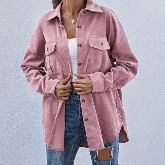 pink Boyfriend fit oversized shacket jacket cordur - Picture 4 of 6